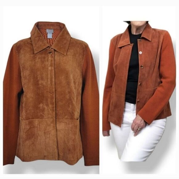 Sigrid Olsen Jackets & Blazers - Sigrid Olsen Suede Leather and Silk Blend Knit Jacket in Pumpkin Size Medium